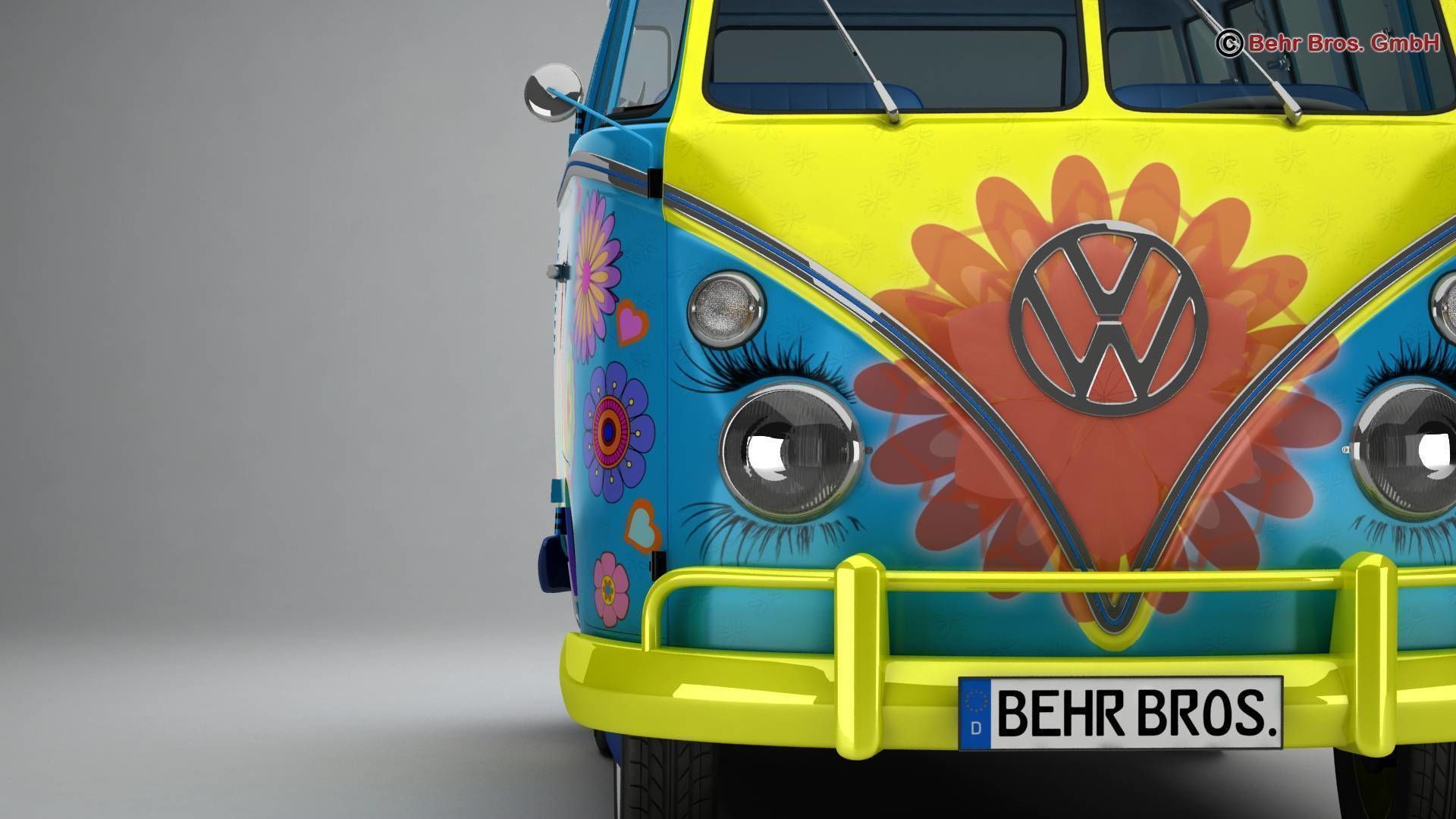 Volkswagen T1 Samba 1963 Hippie Accessories 3D model_10