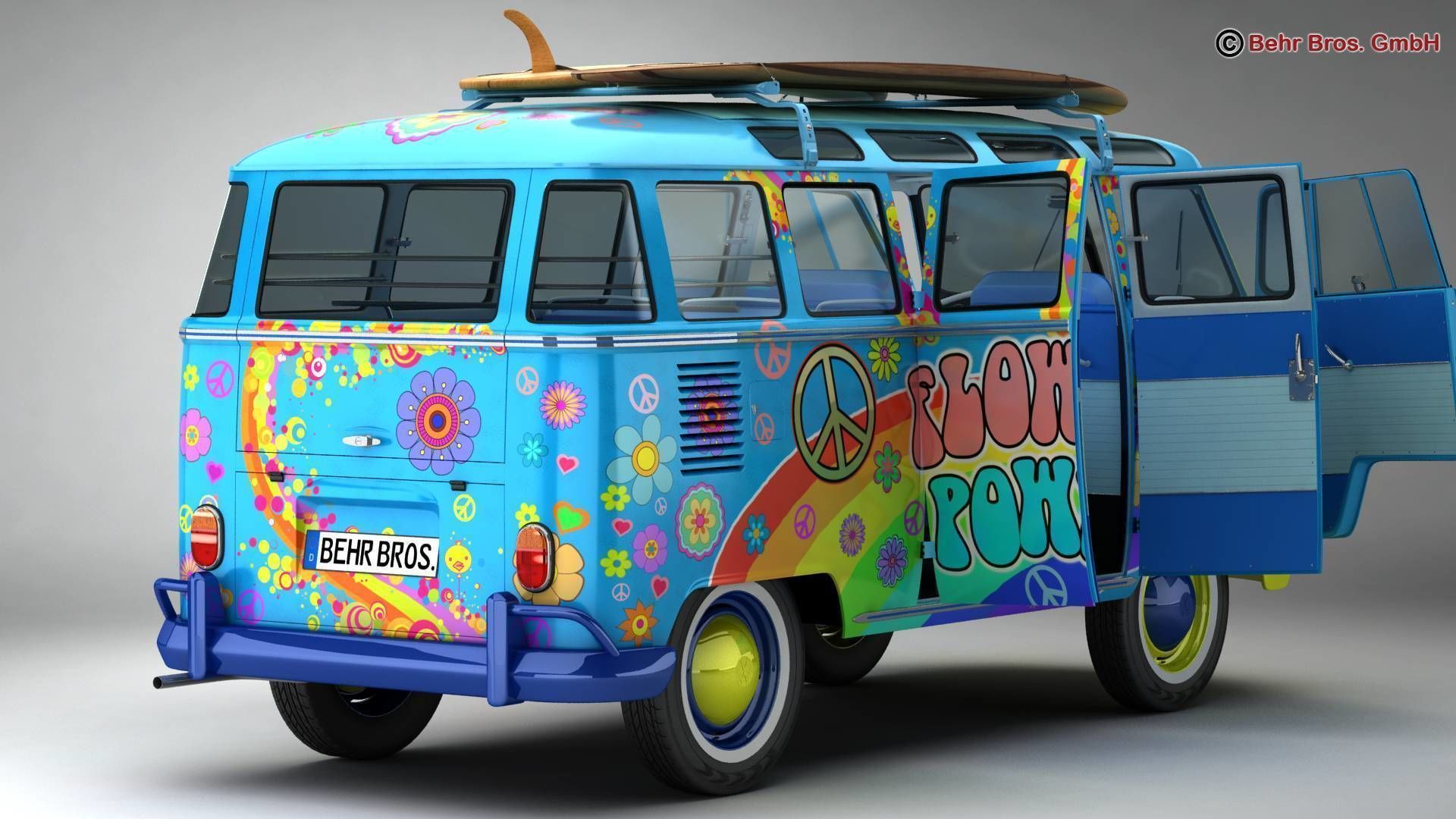 Volkswagen T1 Samba 1963 Hippie Accessories 3D model_7