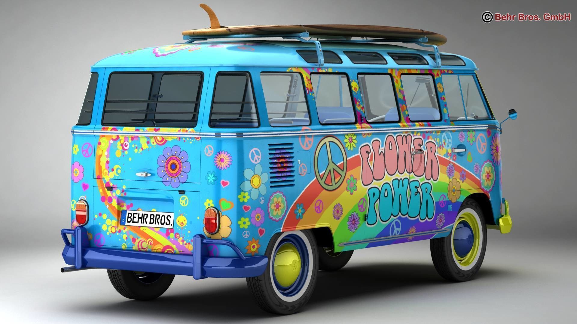 Volkswagen T1 Samba 1963 Hippie Accessories 3D model_6