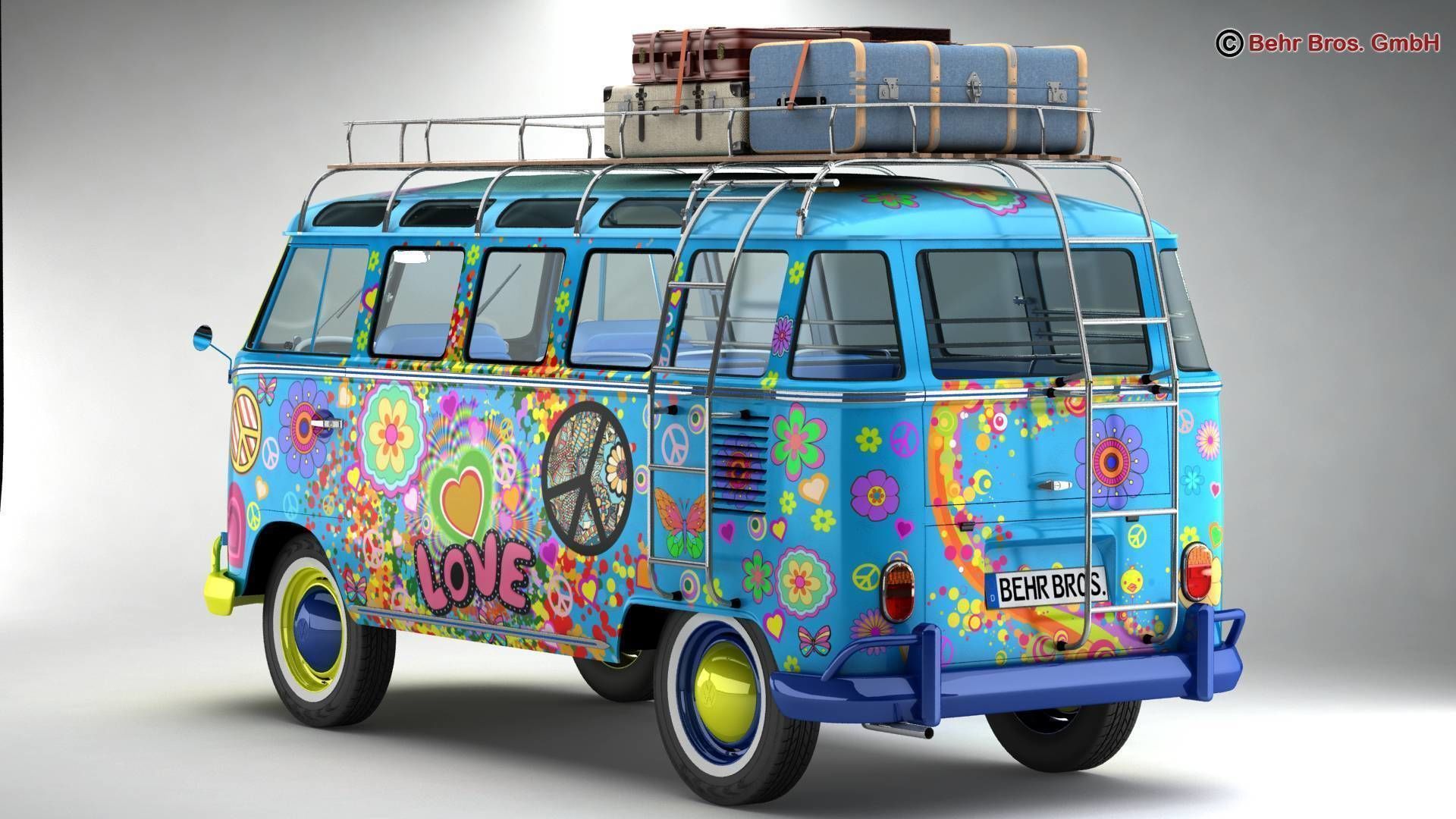 Volkswagen T1 Samba 1963 Hippie Accessories 3D model_23