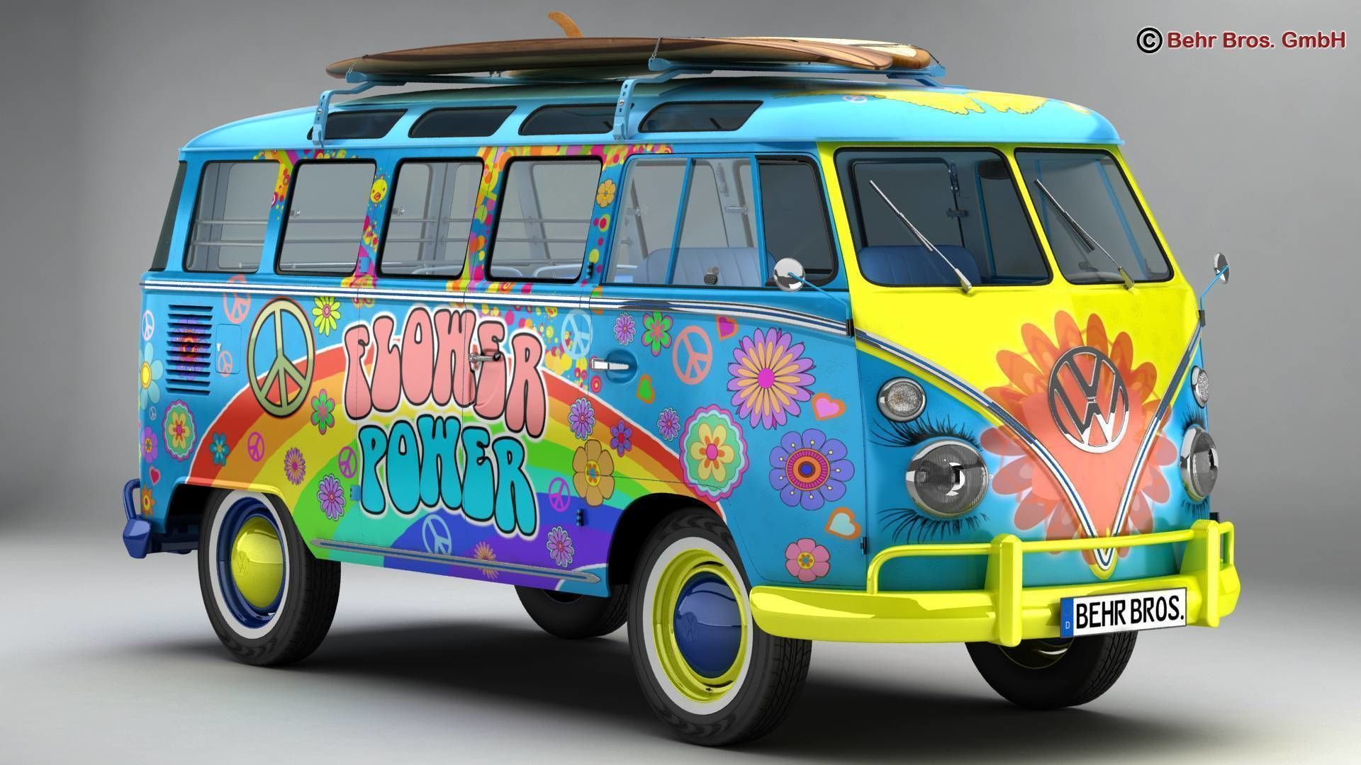 Volkswagen T1 Samba 1963 Hippie Accessories 3D model_4