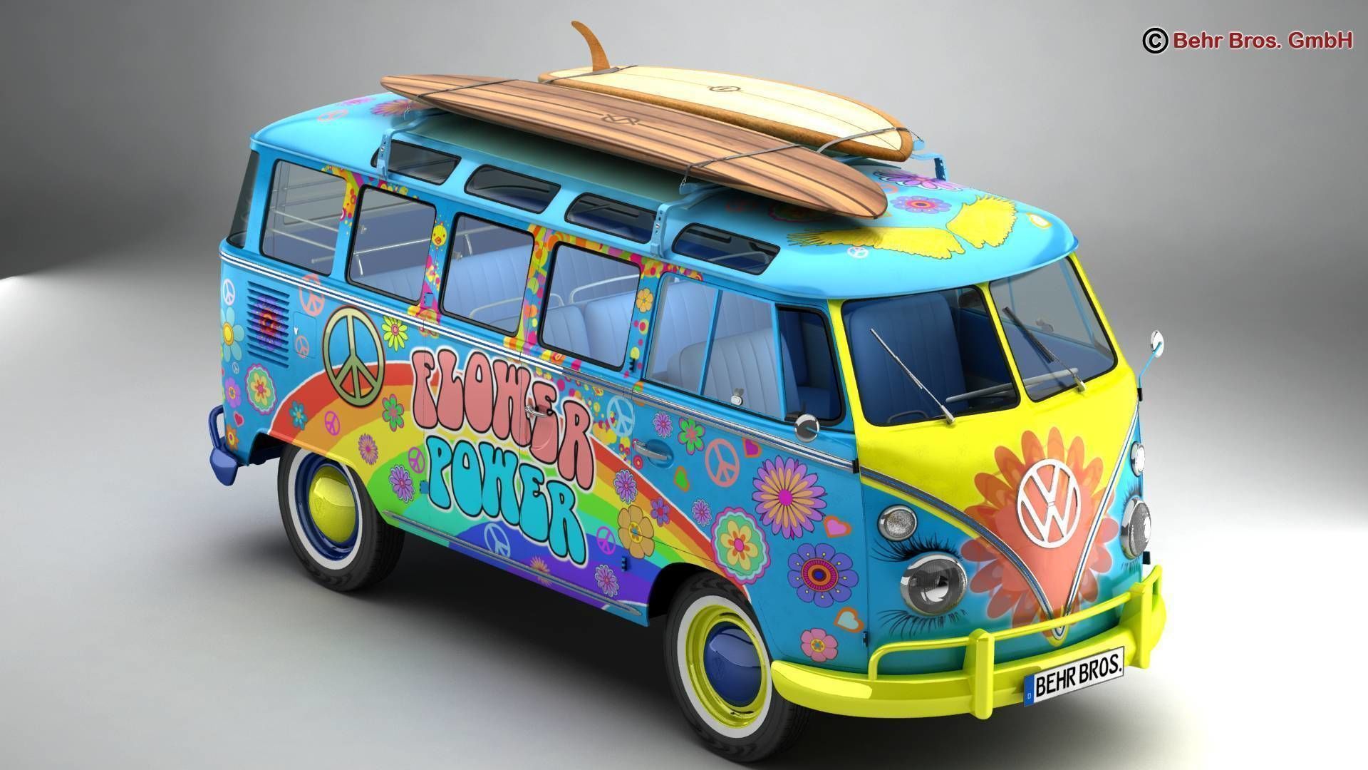 Volkswagen T1 Samba 1963 Hippie Accessories 3D model_3