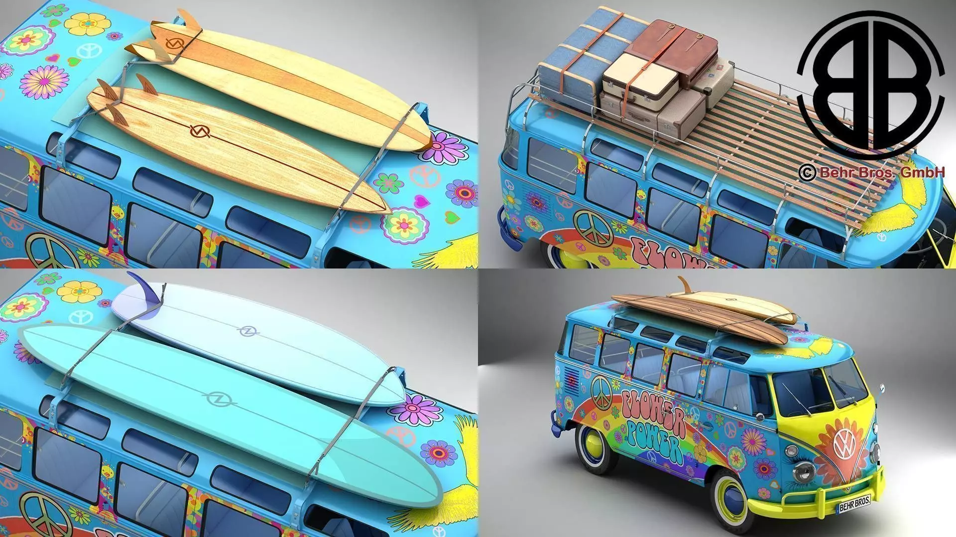 Volkswagen T1 Samba 1963 Hippie Accessories 3D model_0