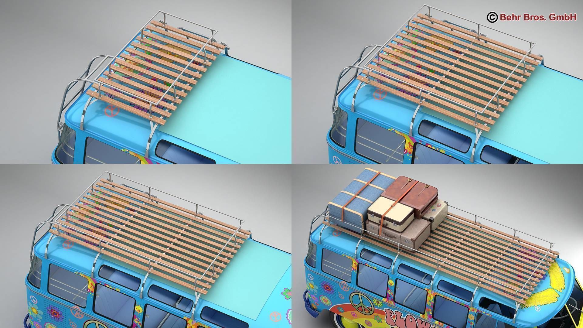 Volkswagen T1 Samba 1963 Hippie Accessories 3D model_1