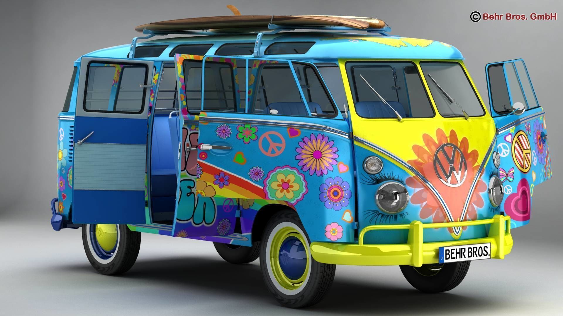Volkswagen T1 Samba 1963 Hippie Accessories 3D model_5