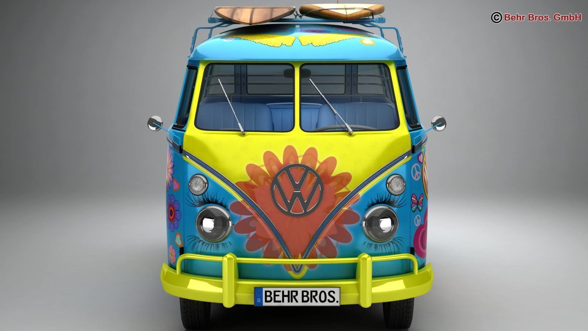 Volkswagen T1 Samba 1963 Hippie Accessories 3D model_9