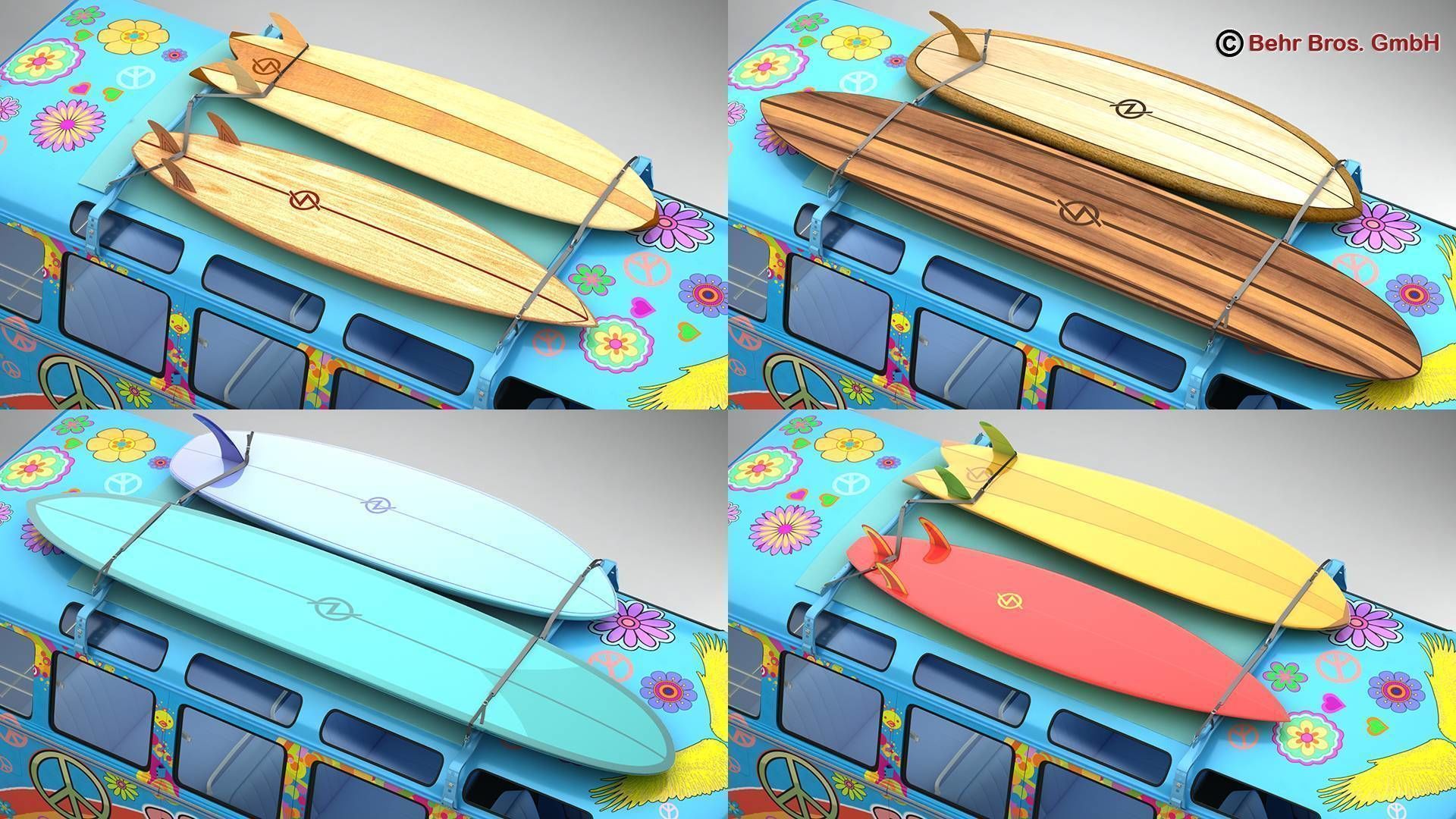 Volkswagen T1 Samba 1963 Hippie Accessories 3D model_2