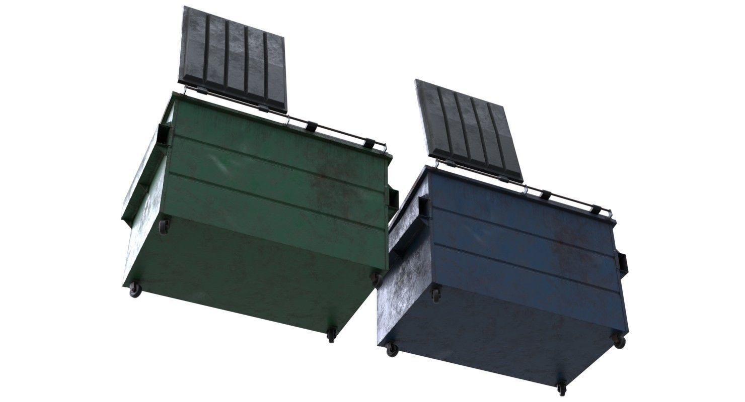 Dumpster 1 storage box with two compartments Low-poly 3D model_2