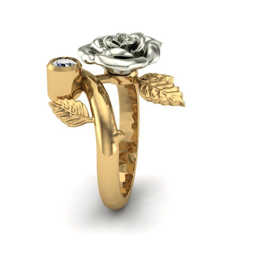 Golden ring in the form of a rose flower 3D print model_2