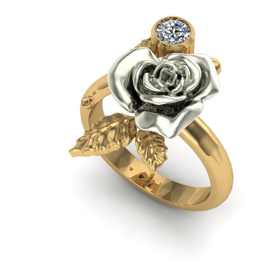 Golden ring in the form of a rose flower 3D print model_0