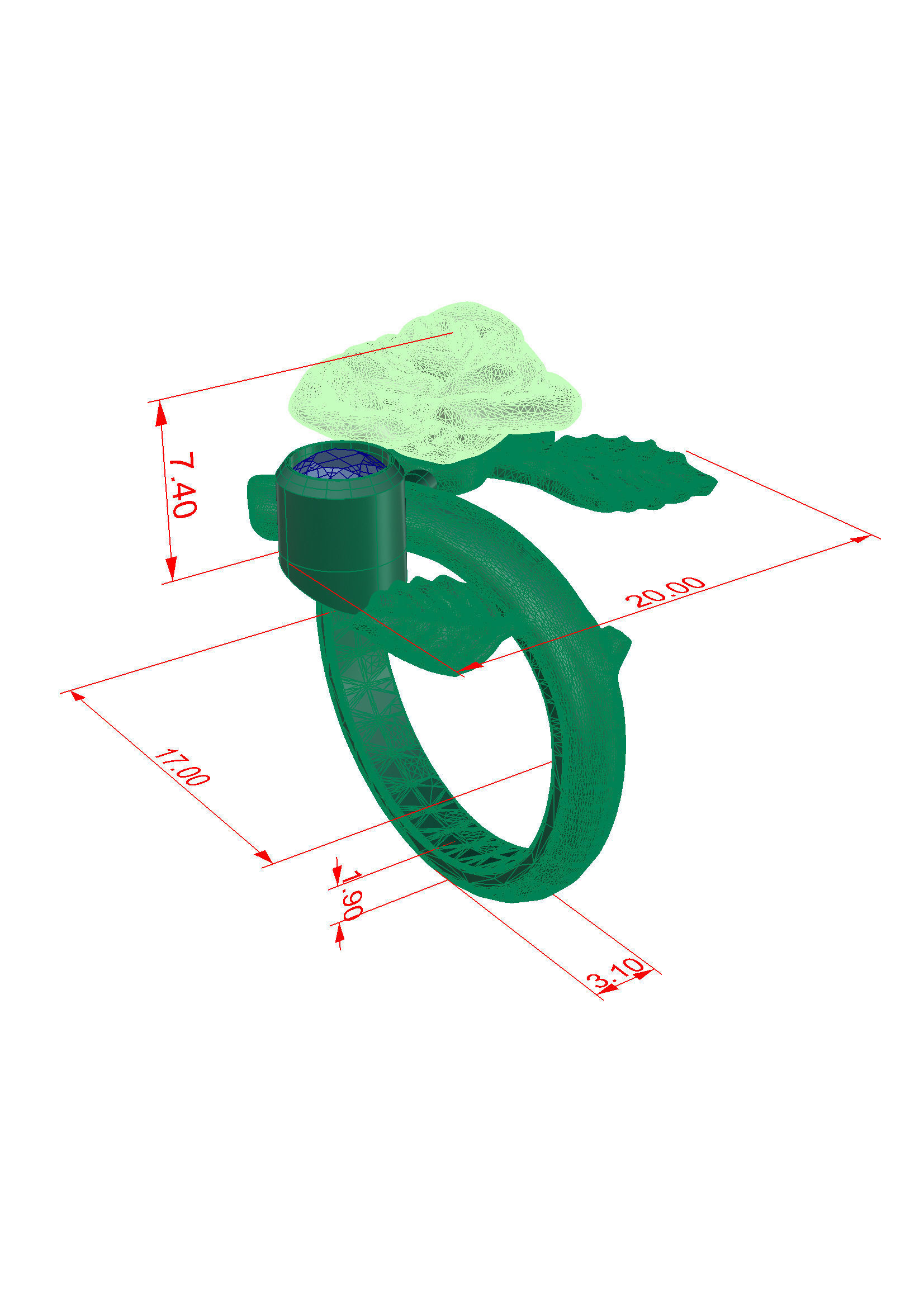Golden ring in the form of a rose flower 3D print model_6