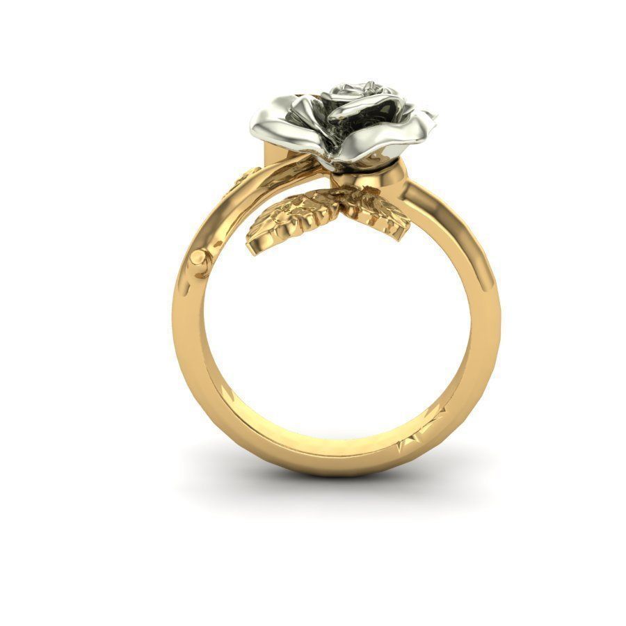 Golden ring in the form of a rose flower 3D print model_1