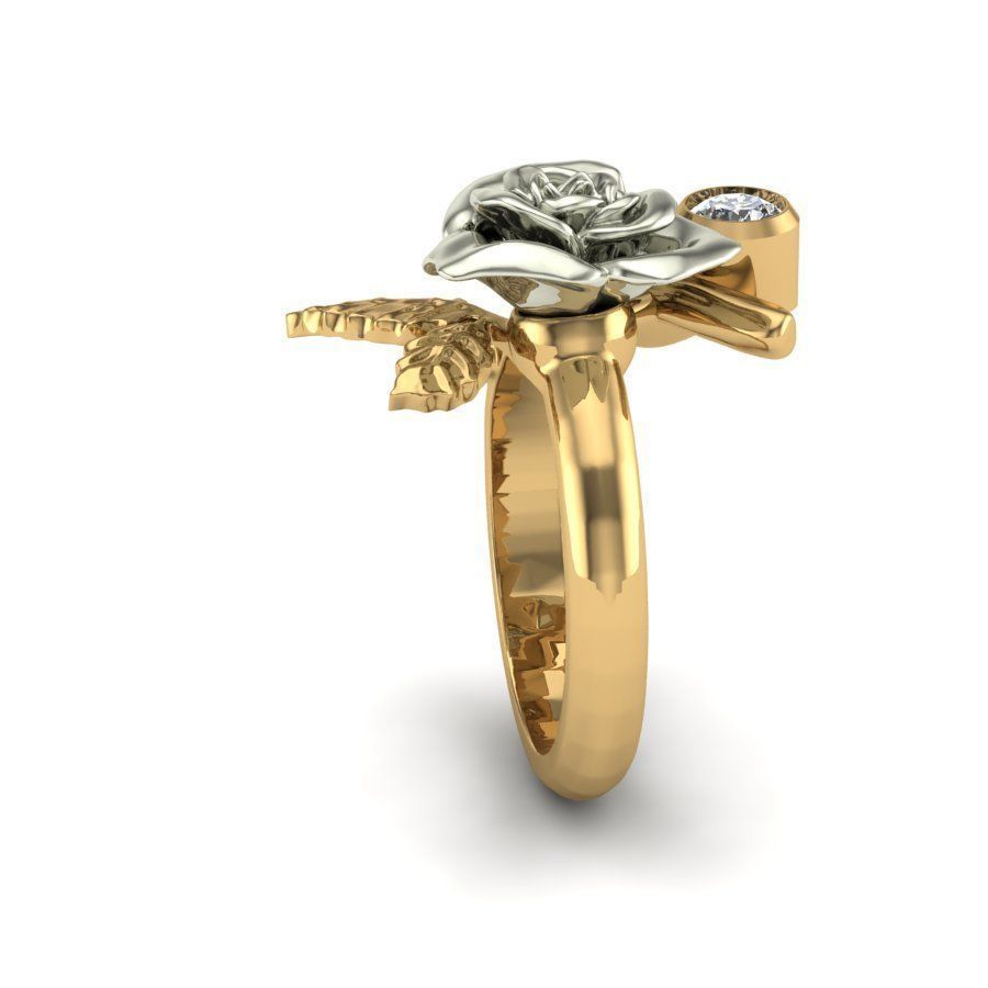 Golden ring in the form of a rose flower 3D print model_4