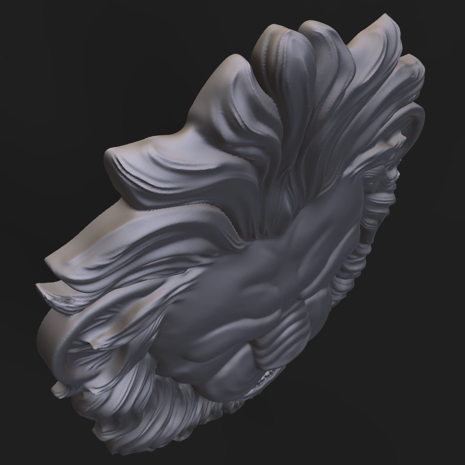 Lion face bas relief 3D print model_3