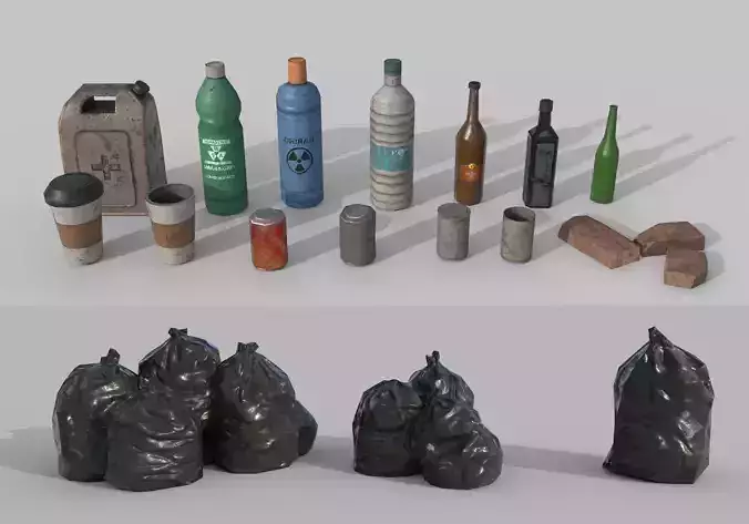 Urban Garbage Small Pack Low-poly 3D model
