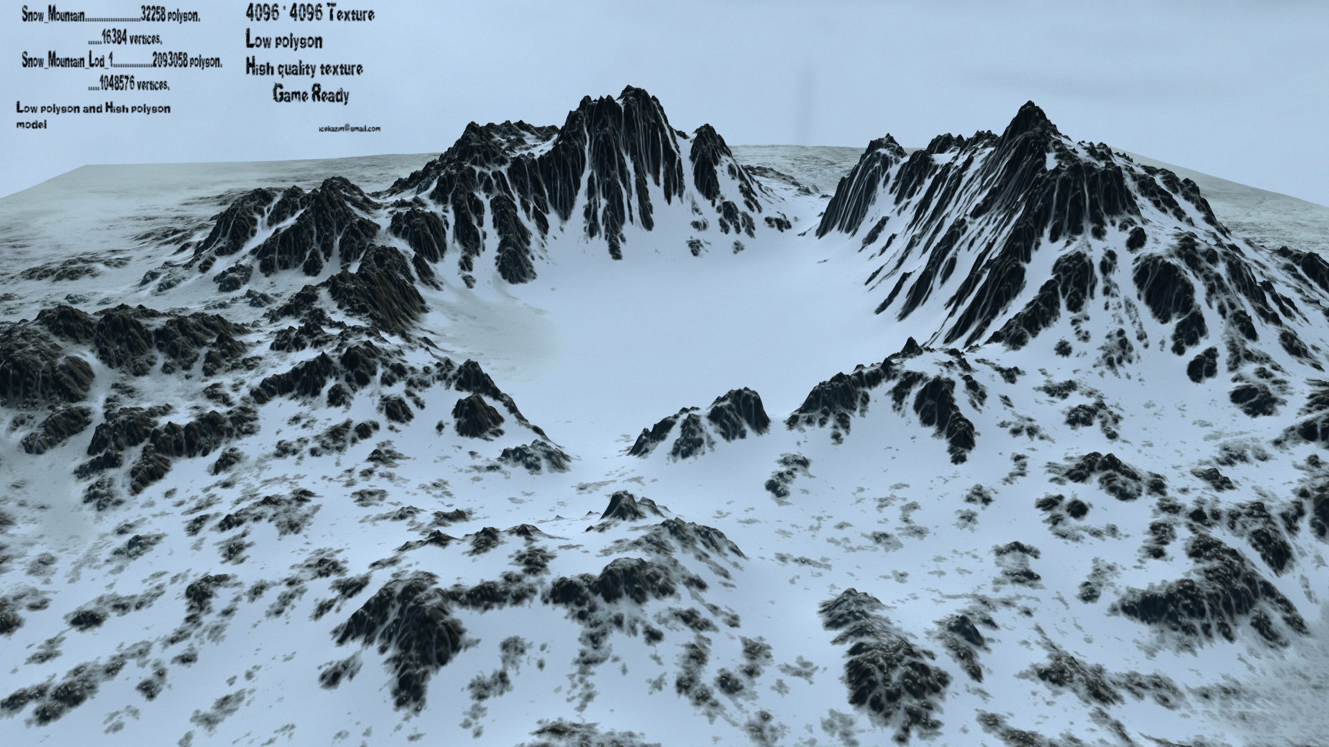 snow volcano Low-poly 3D model_1