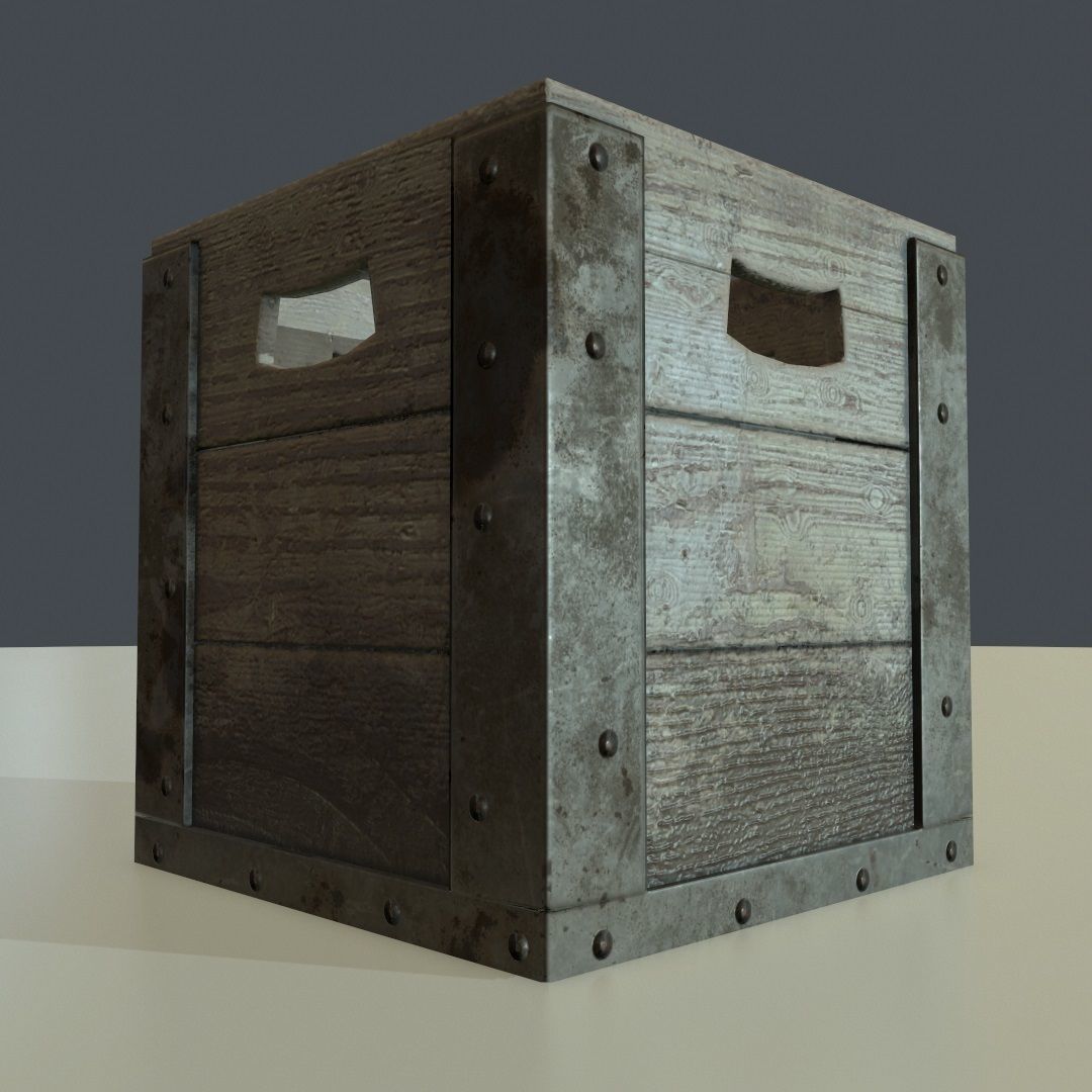 PBR Wooden Container Low-poly 3D model_1