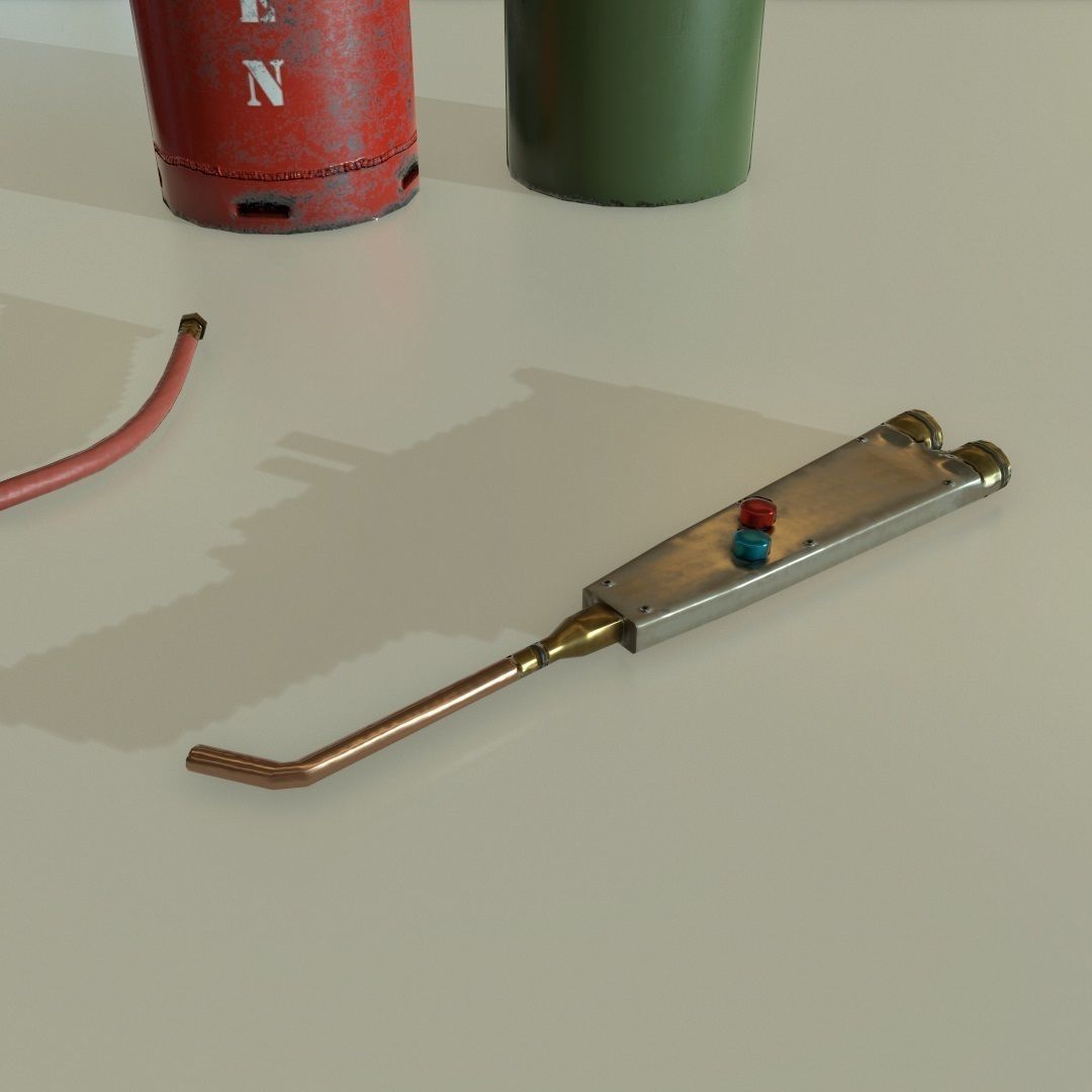 PBR Welding Set gas cylinders on cart Low-poly 3D model_6