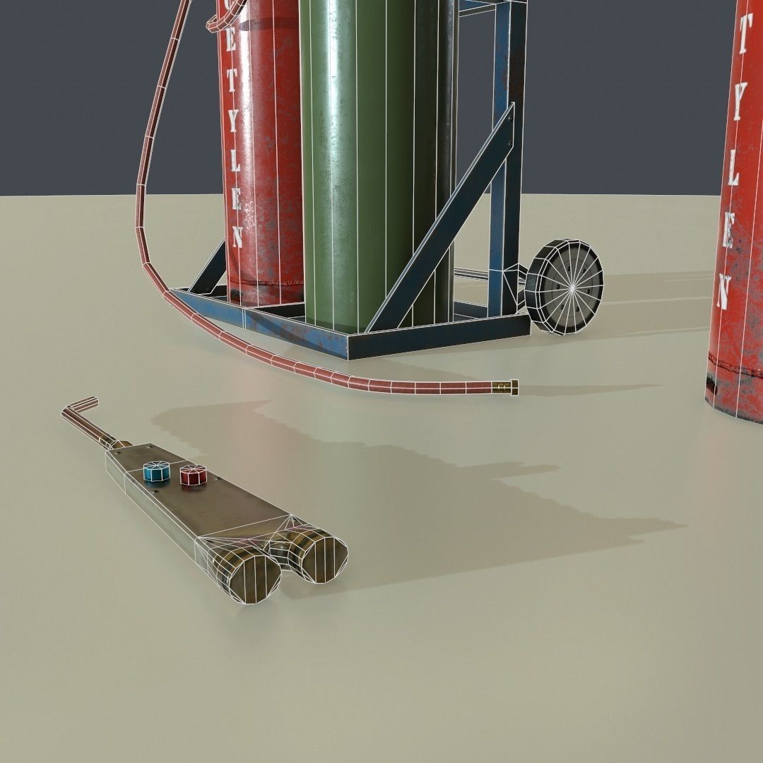 PBR Welding Set gas cylinders on cart Low-poly 3D model_7