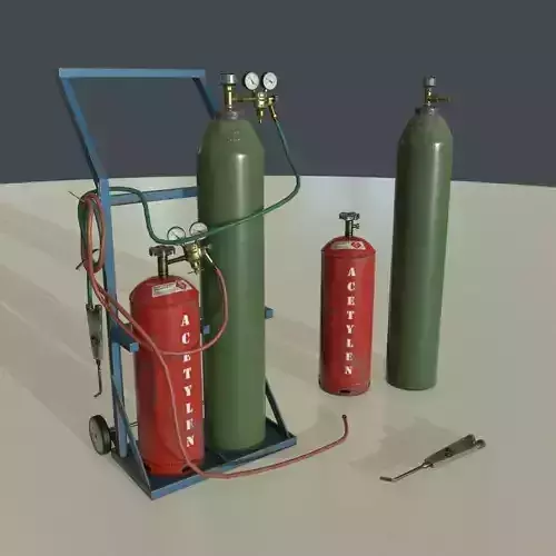 PBR Welding Set gas cylinders on cart Low-poly 3D model