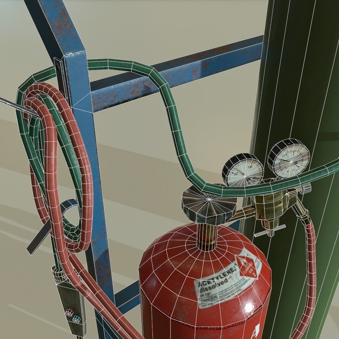 PBR Welding Set gas cylinders on cart Low-poly 3D model_5