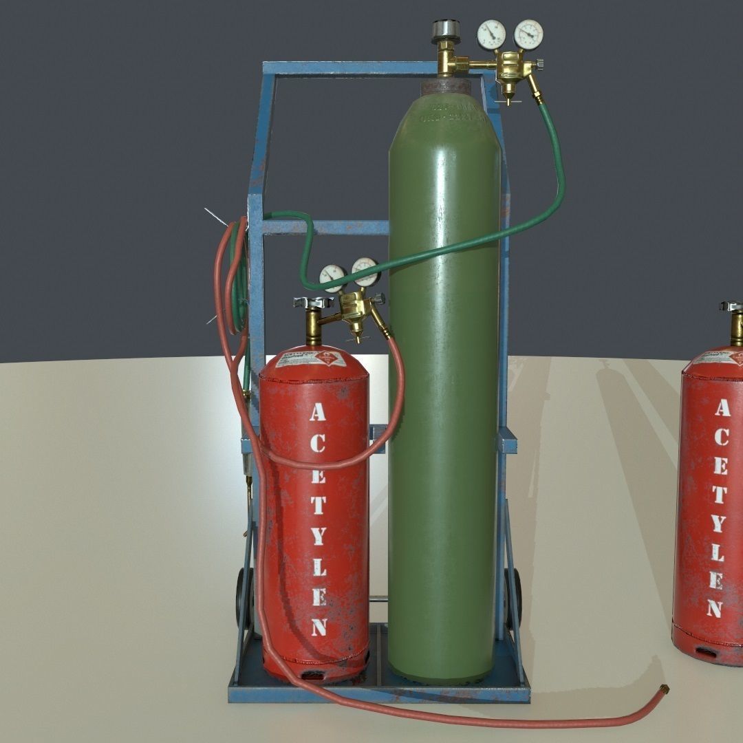 PBR Welding Set gas cylinders on cart Low-poly 3D model_3