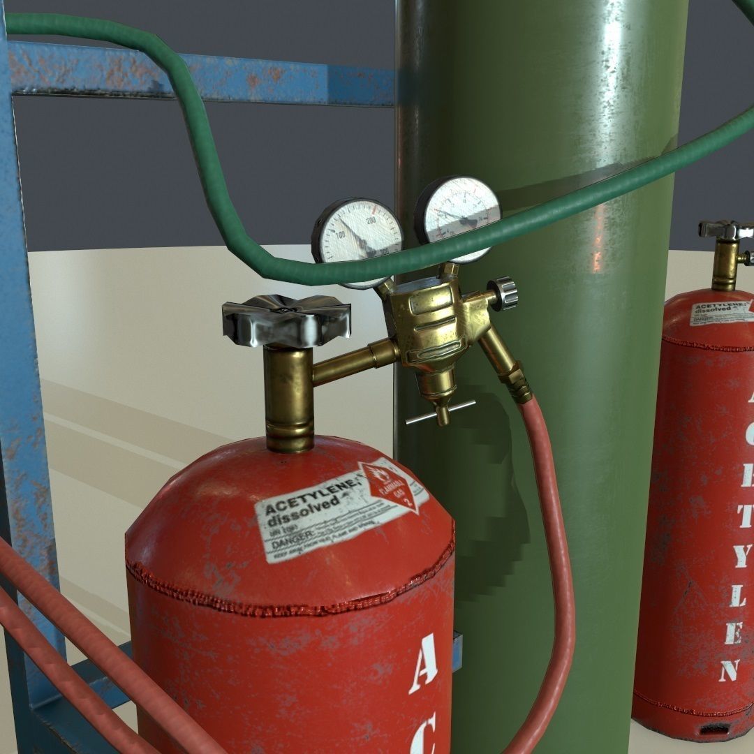 PBR Welding Set gas cylinders on cart Low-poly 3D model_1