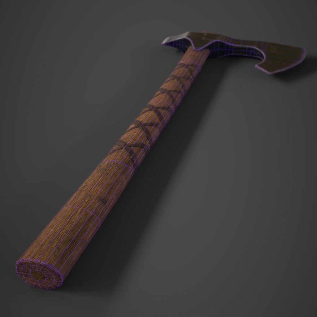 Medieval Axe Low-poly 3D model_7