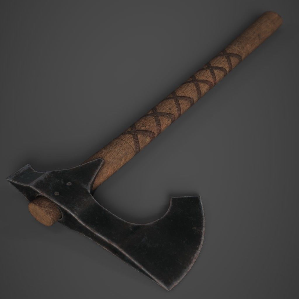 Medieval Axe Low-poly 3D model_1