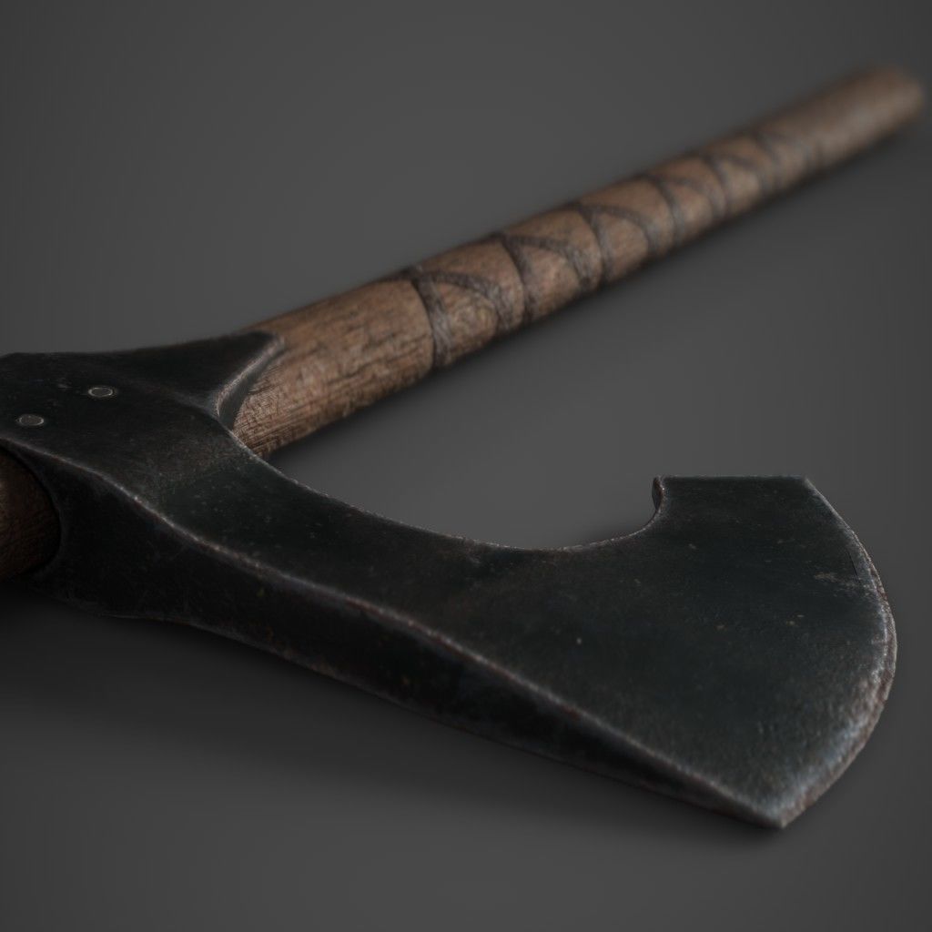 Medieval Axe Low-poly 3D model_4