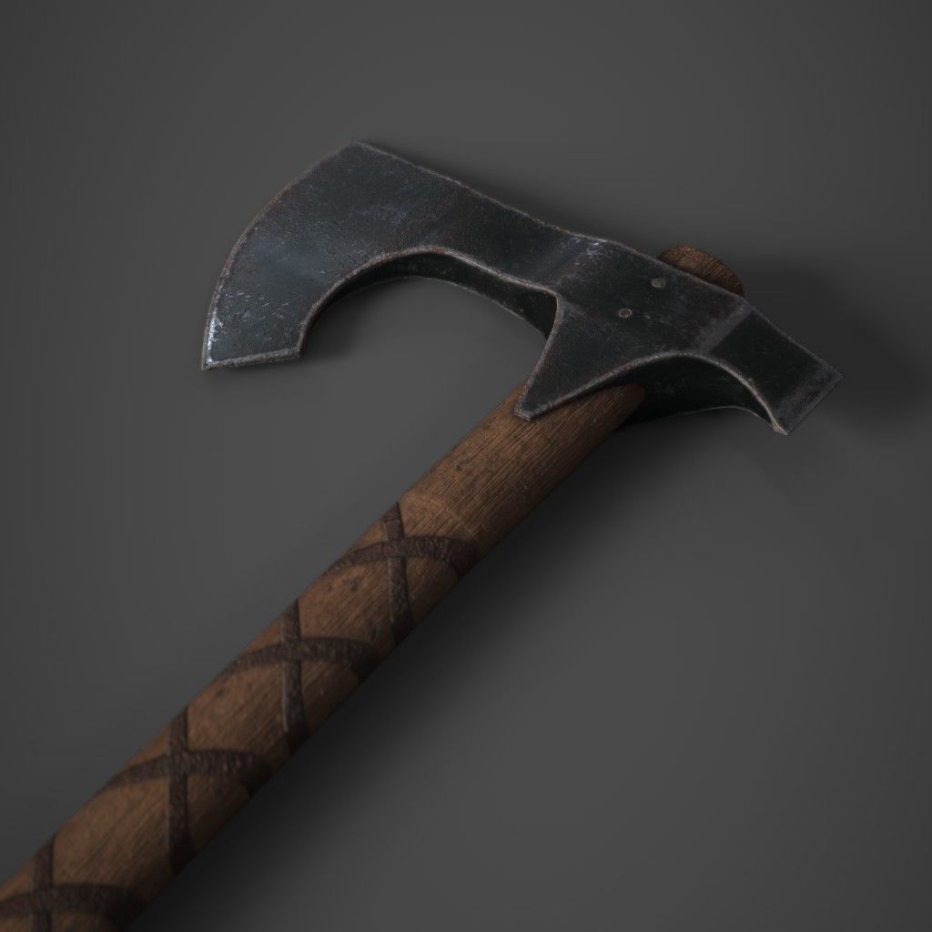 Medieval Axe Low-poly 3D model_3