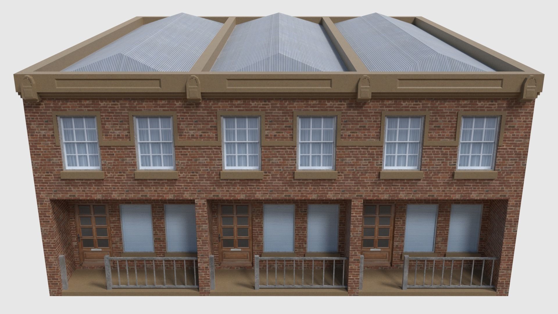 Apartment - Game Ready brick building with roof Low-poly 3D model_6