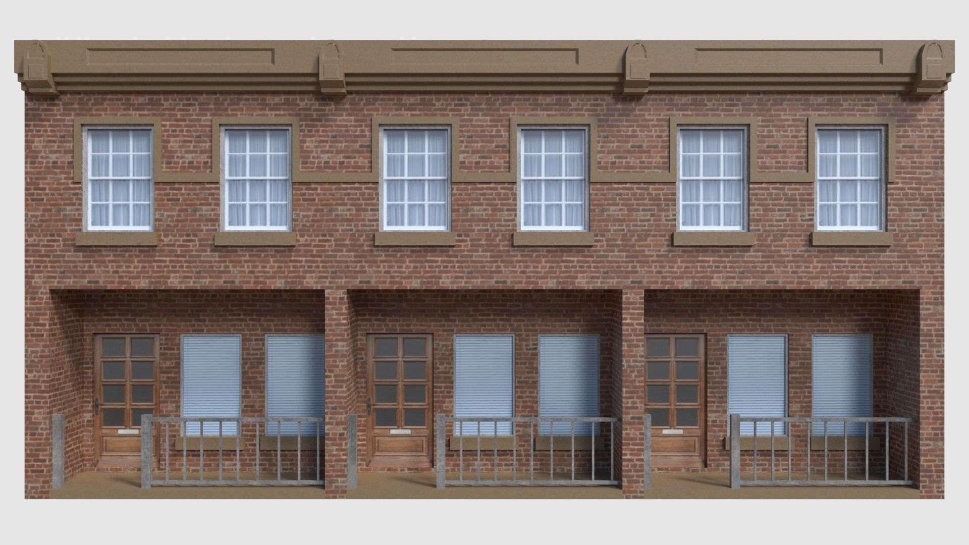 Apartment - Game Ready brick building with roof Low-poly 3D model_1