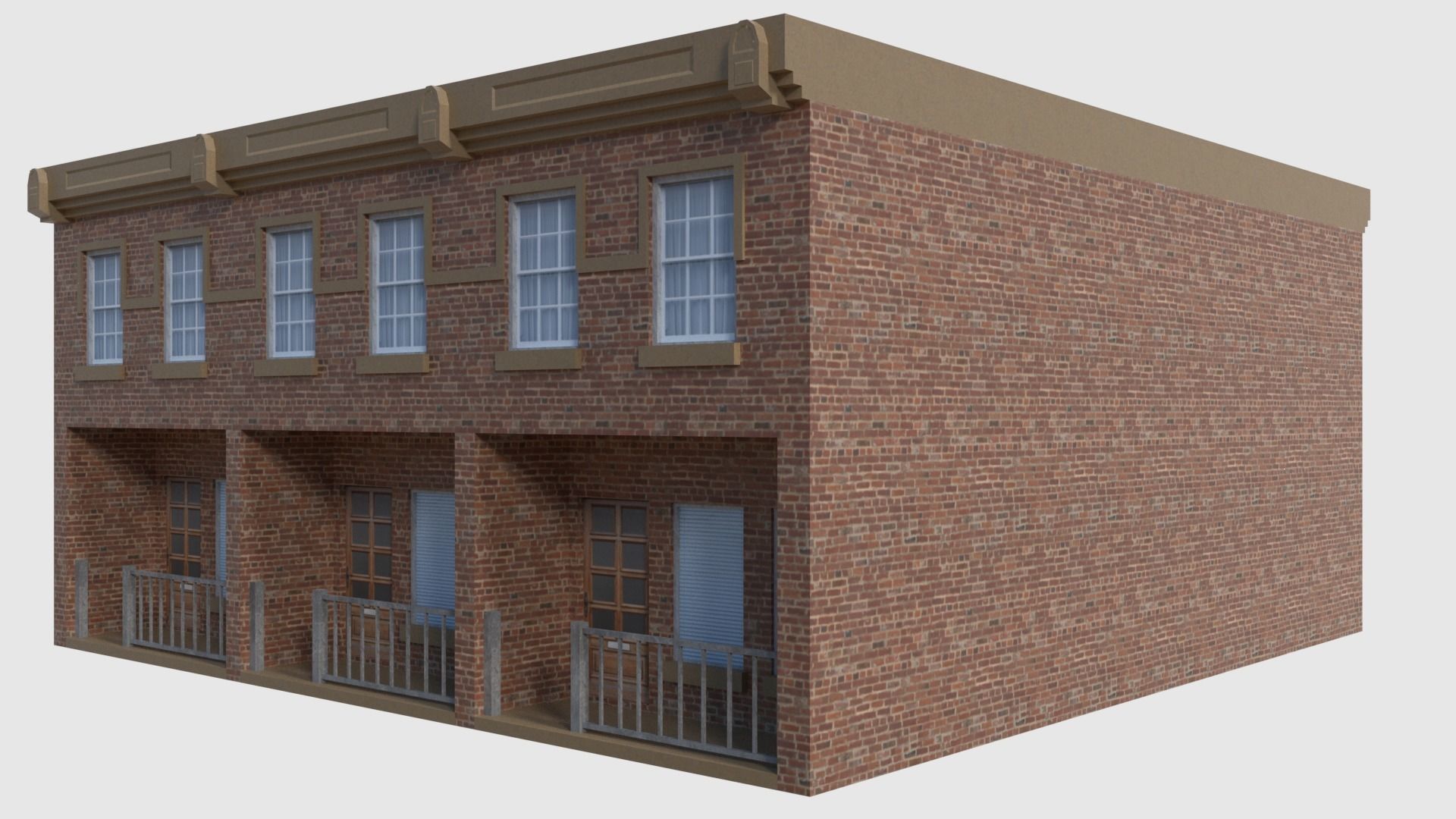 Apartment - Game Ready brick building with roof Low-poly 3D model_2