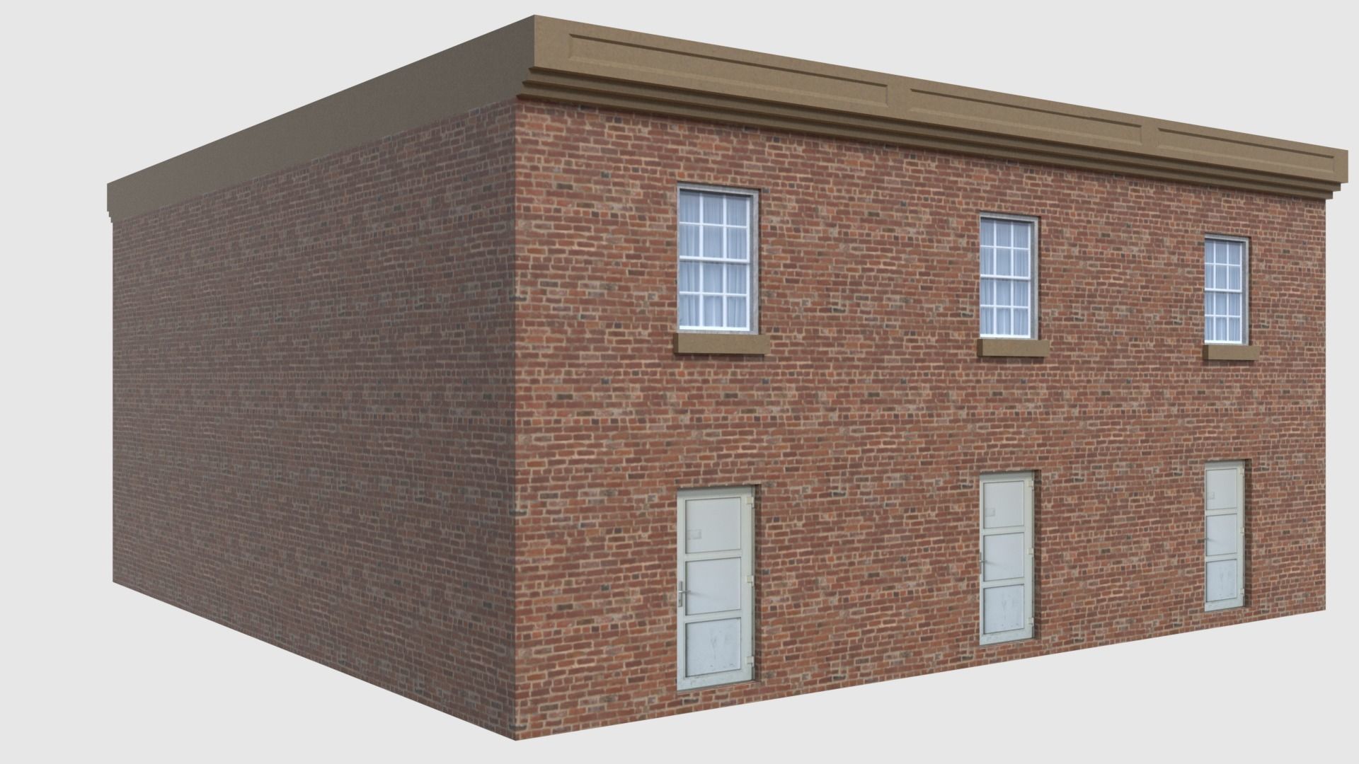 Apartment - Game Ready brick building with roof Low-poly 3D model_4