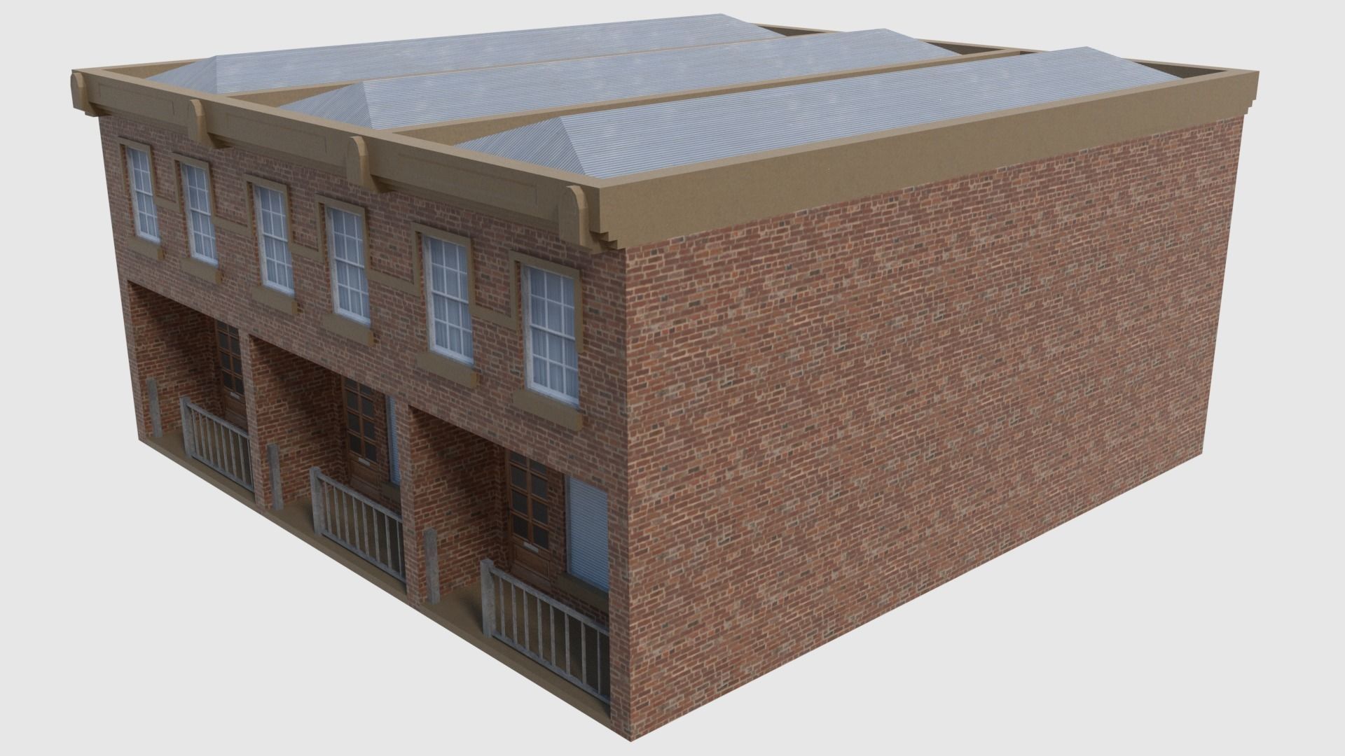 Apartment - Game Ready brick building with roof Low-poly 3D model_8
