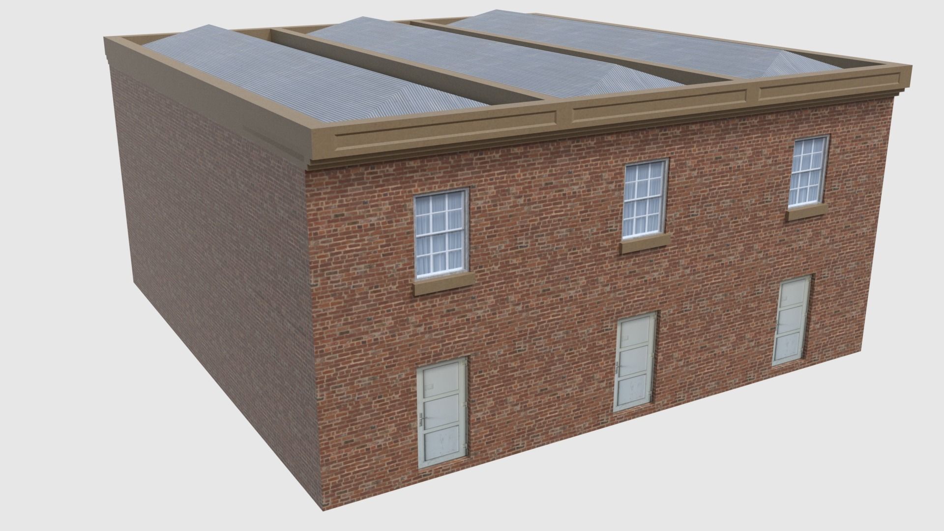 Apartment - Game Ready brick building with roof Low-poly 3D model_7