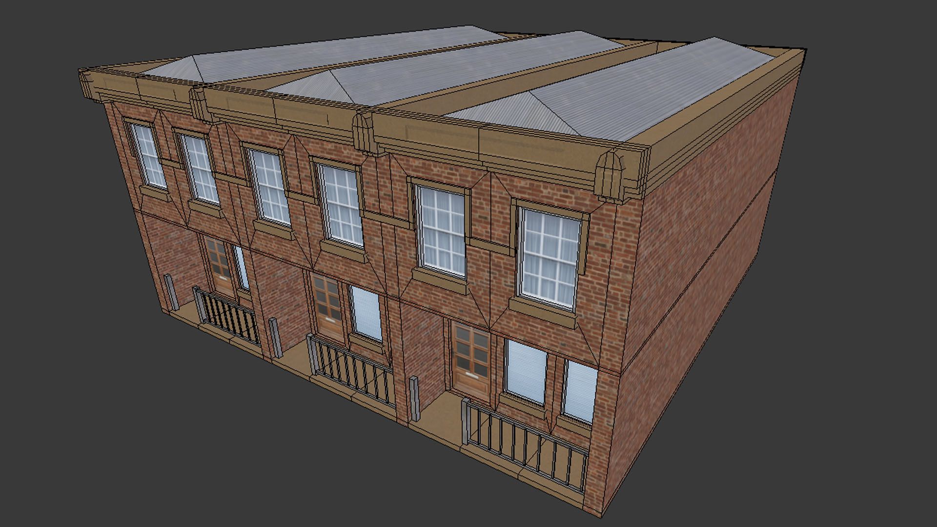 Apartment - Game Ready brick building with roof Low-poly 3D model_10