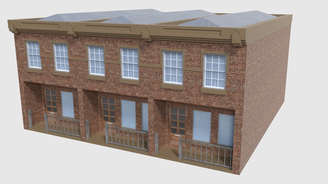 Apartment - Game Ready brick building with roof Low-poly 3D model