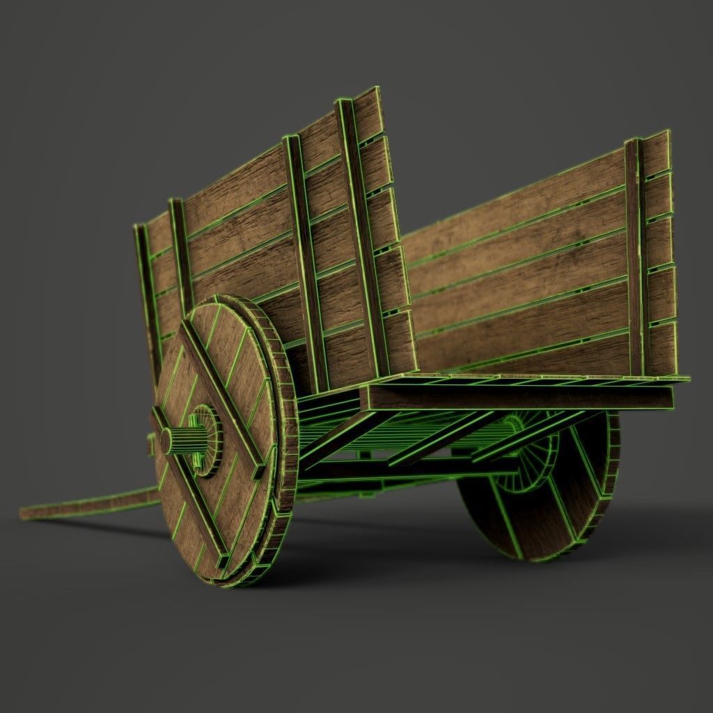 Wooden Cart Low-poly 3D model_7