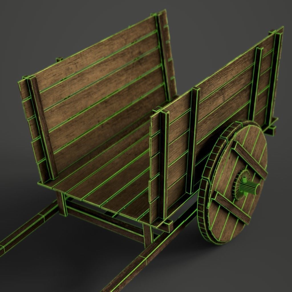 Wooden Cart Low-poly 3D model_5