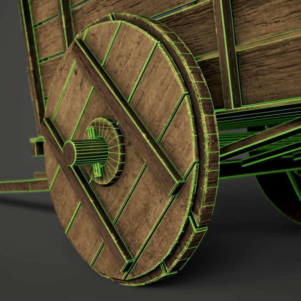 Wooden Cart Low-poly 3D model_8