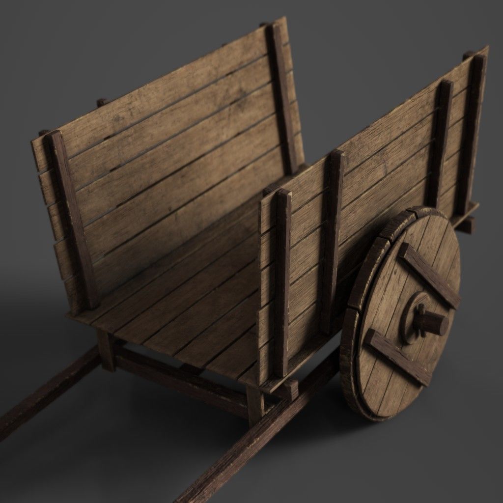 Wooden Cart Low-poly 3D model_4