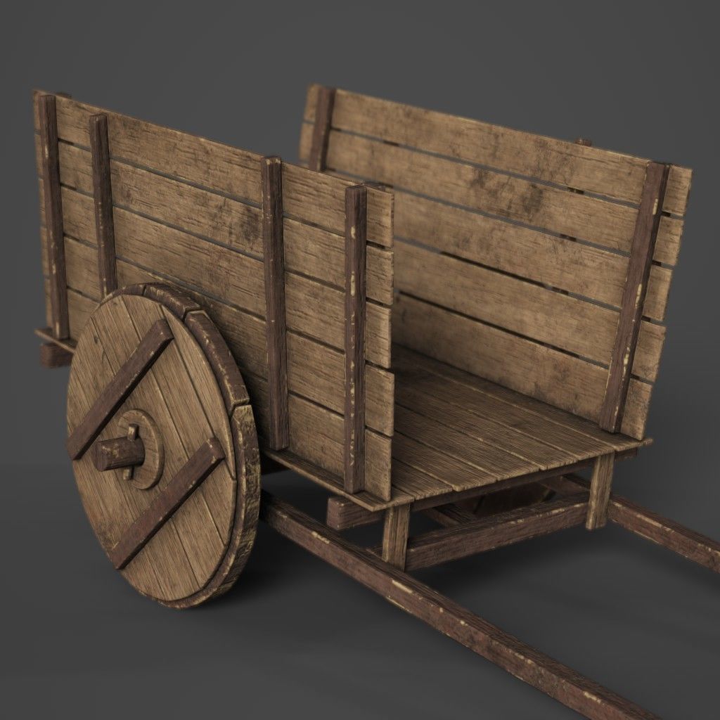 Wooden Cart Low-poly 3D model_2