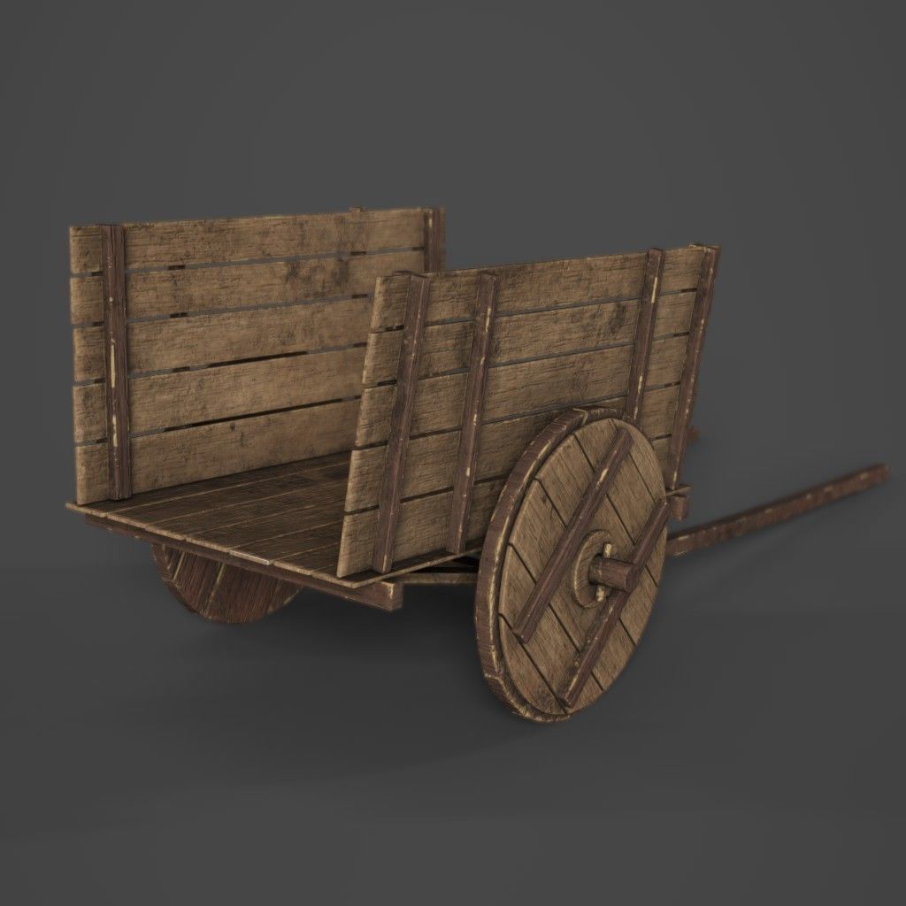 Wooden Cart Low-poly 3D model_1