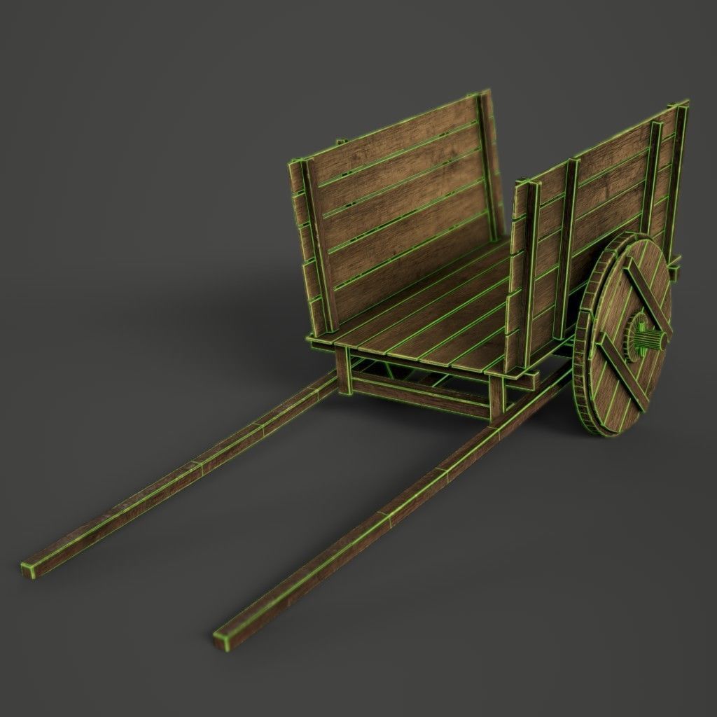Wooden Cart Low-poly 3D model_6