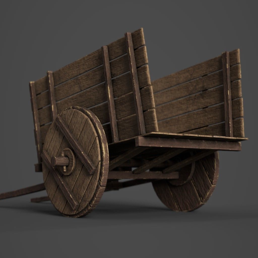 Wooden Cart Low-poly 3D model_3
