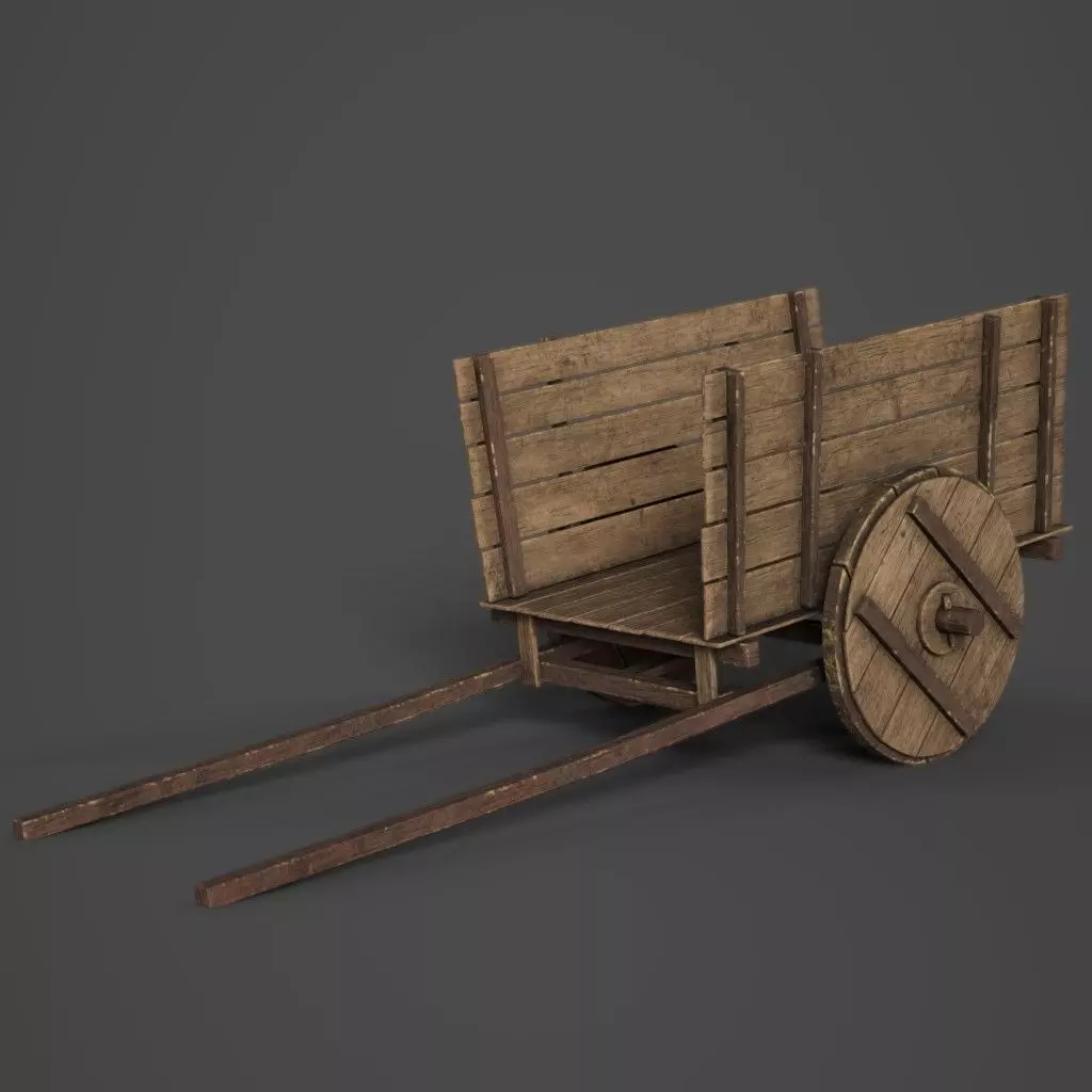 Wooden Cart Low-poly 3D model_0