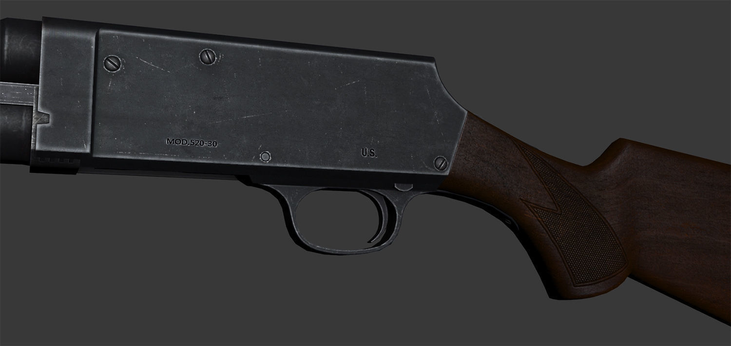 Stevens M520 Pump Action Shotgun - High and Low Poly Low-poly 3D model_5