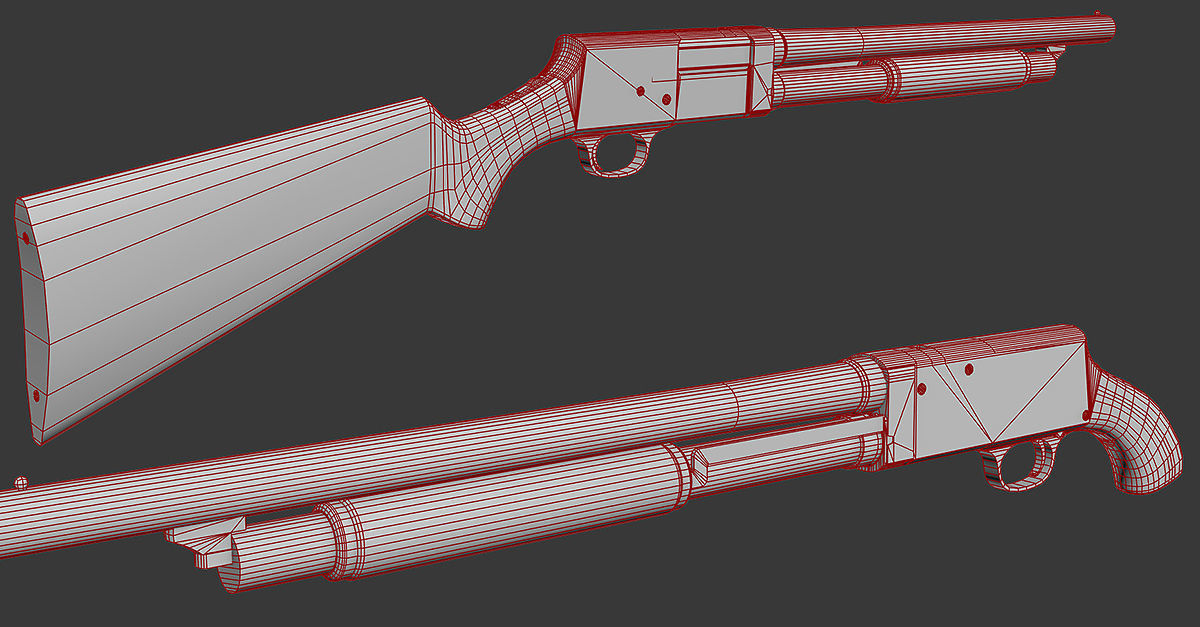 Stevens M520 Pump Action Shotgun - High and Low Poly Low-poly 3D model_13